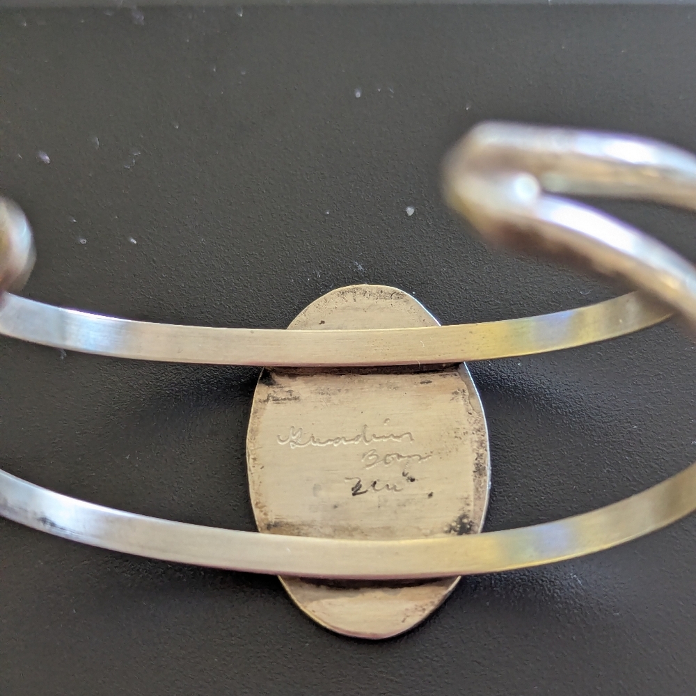 Sold Vintage Native American Zuni Guardian Blue Jay Inlaid Bracelet - Picture 7 of 9
